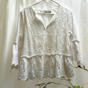 Vineyard, vines, white lace lined shirt